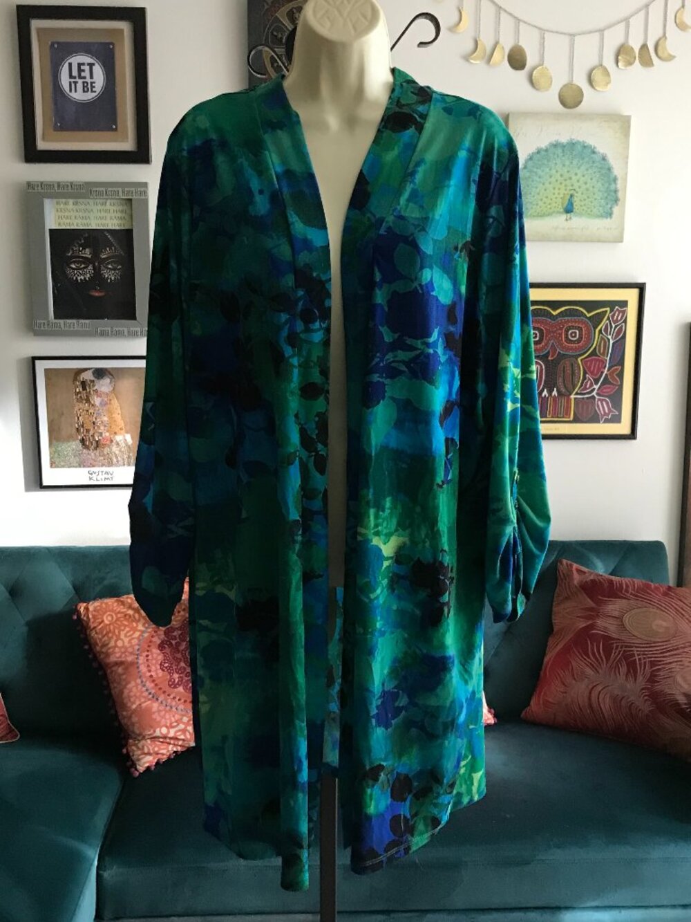 CJ BANKS size 1X 2X Jewel Tones Ombre Watercolor Floral 2 Pc Kimono & Tank Top